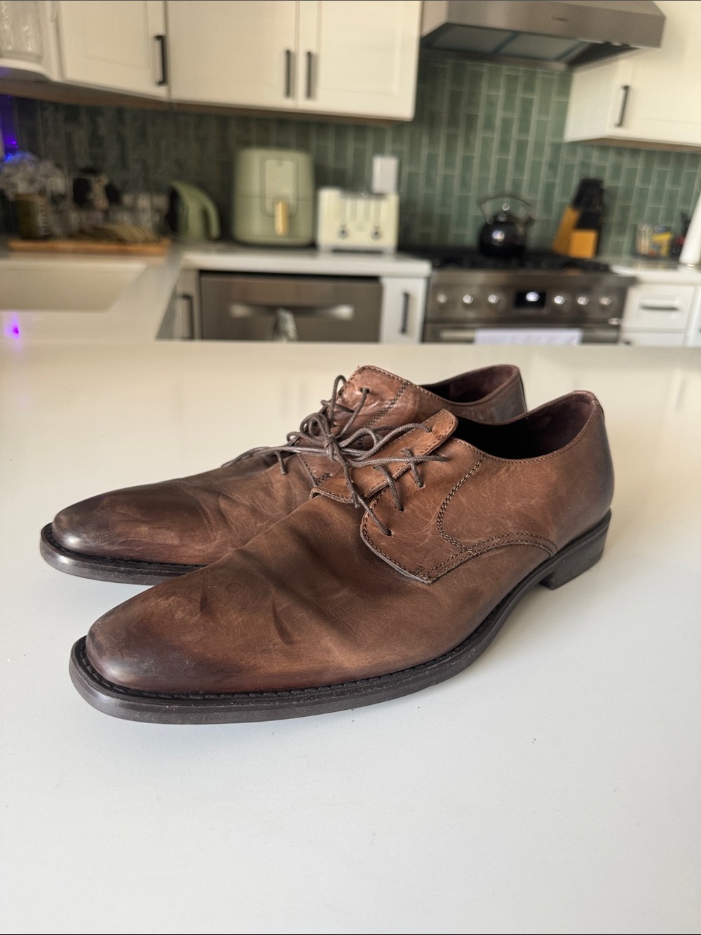 Donald J. Pliner Men's Brown Leather Derby Shoes